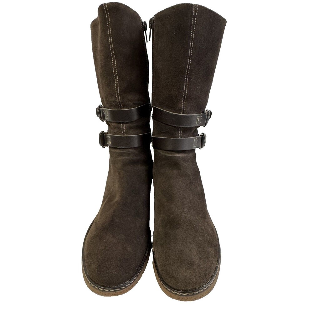 Aquatalia Women’s Mid Calf Boots Brown Suede Waterproof Block Heel Size 7.5 - Picture 4 of 16